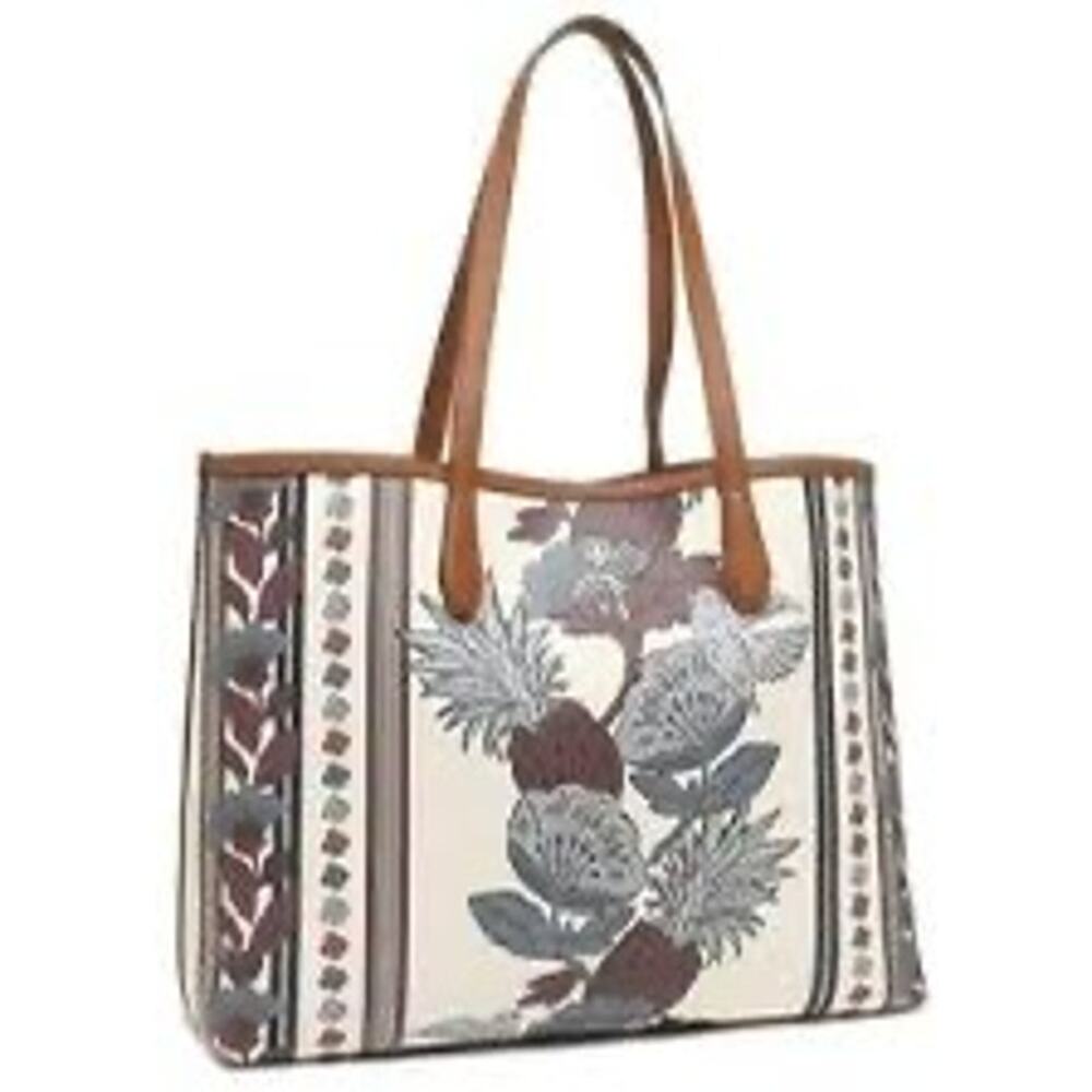 Tory Burch Kerrington Tote in Purple Wonderland Vine Print Coated Canvas Leather